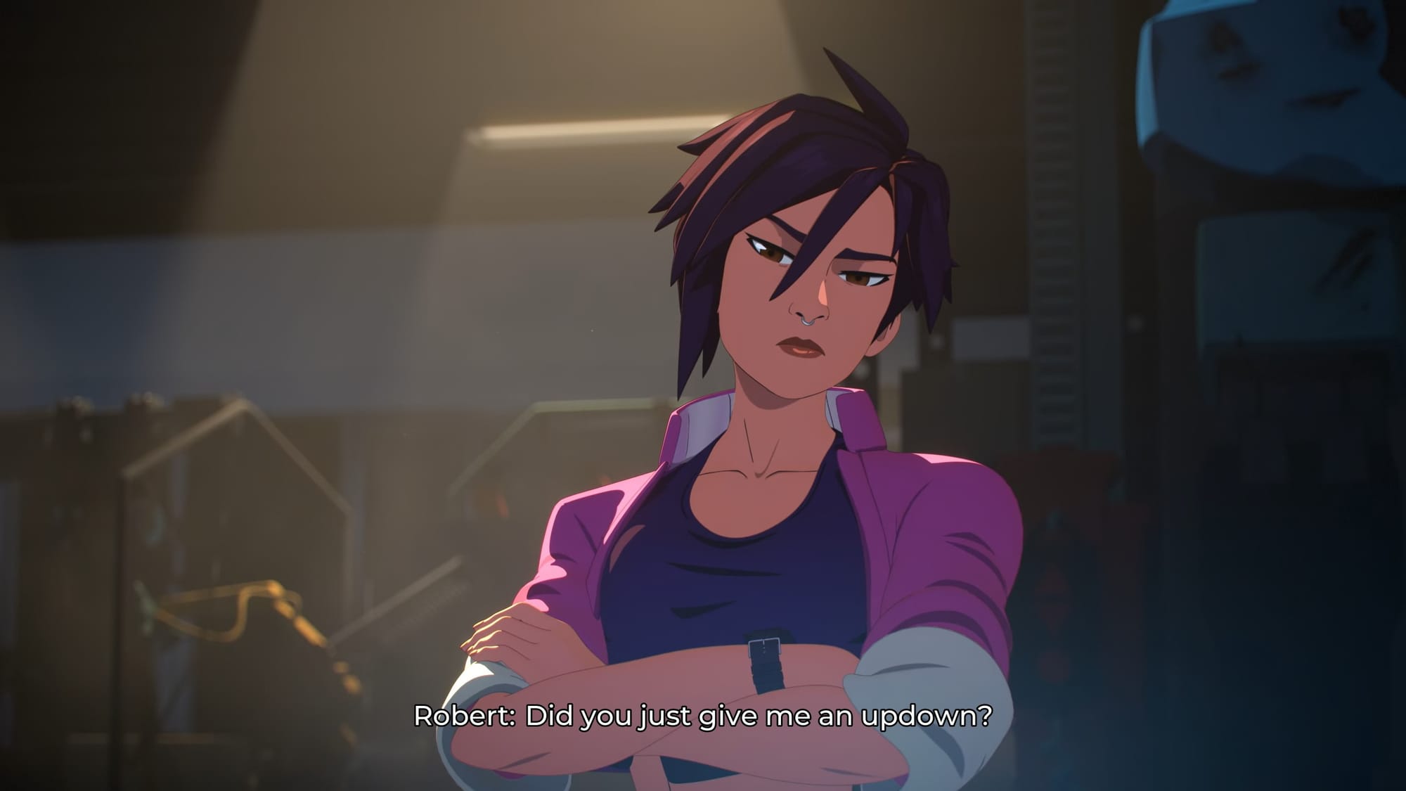 Robert is captioned calling out Invisigal who just eyed his body up and down.  Invisigal is clearly objectifying her supervisor while imagining what a relationship with Robert would look like.